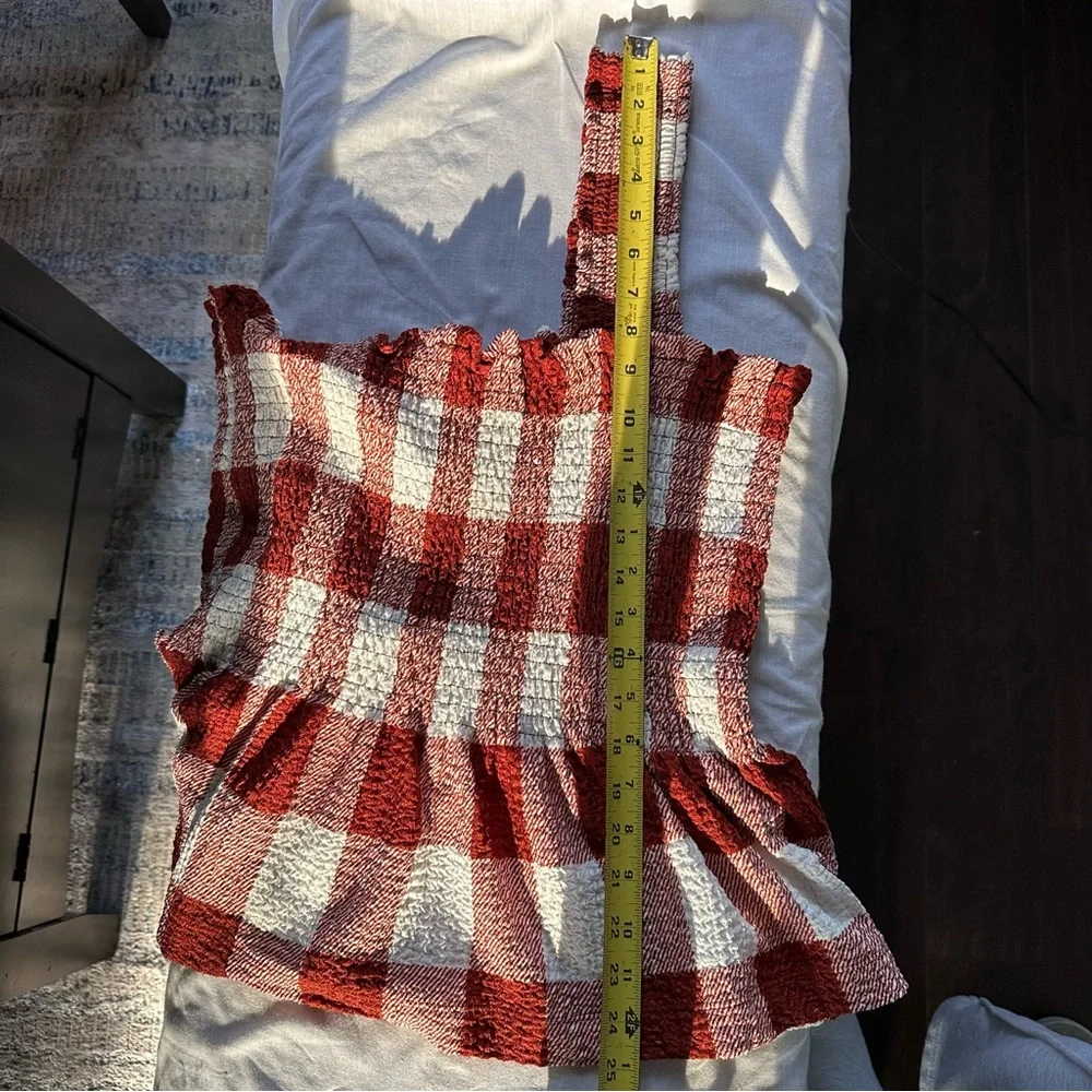 LOFT Burgundy Red & White Gingham Smocked Peplum Tank Top NWT Size L - Picture 8 of 9